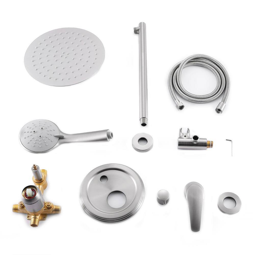 Maincraft 5-Spray 10 in. 3.2 GPM Wall Mount Dual Shower Heads with Handheld Built-In Shower System in Brushed Nickel HHK-88040BN-10