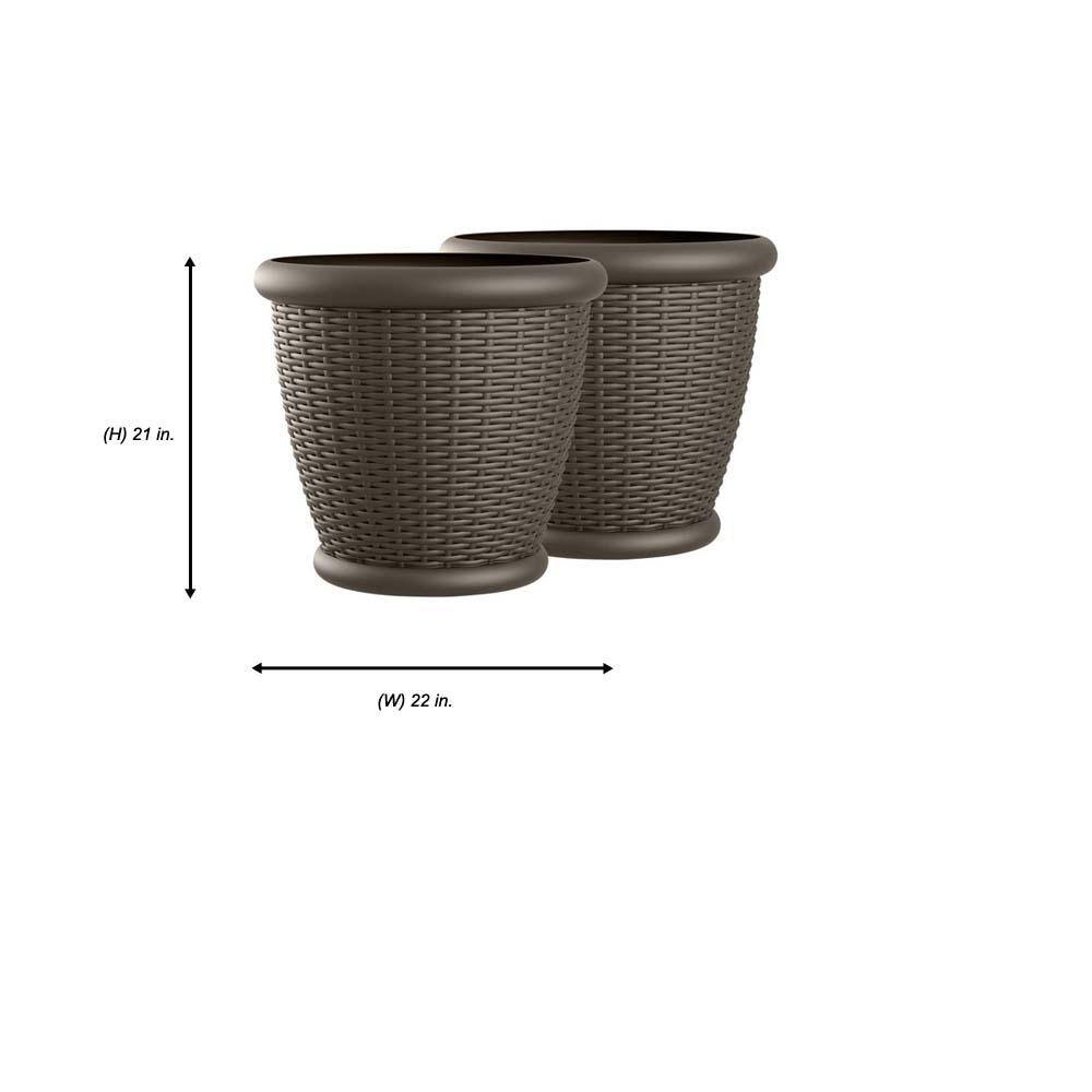 Suncast Willow 22 in. Round Java Blow Molded Plastic Planter (2-Pack) 2221WJ2