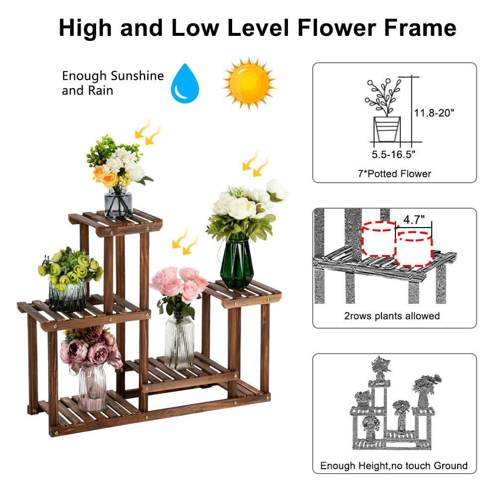 Winado 5-Tier Natural Pine Wood Flower Stand Plant Rack Pot Holder