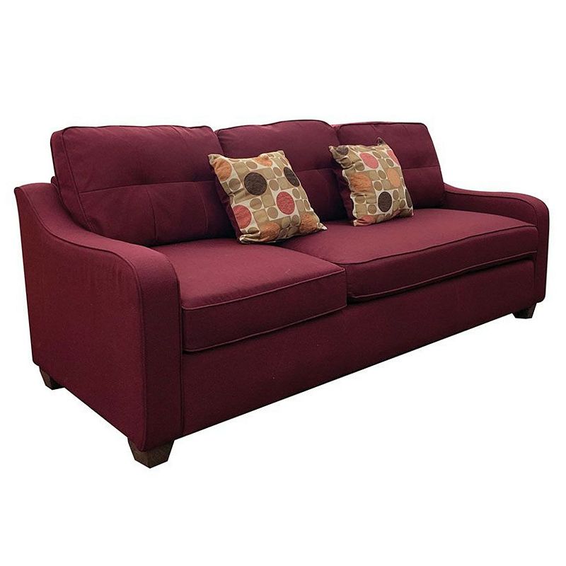 F.c Design Elegant Design Sectional Sofa W/ 2 Pillows Red Linen Comfortable Seating