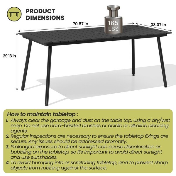 Outdoor Dining Furniture Rectangular Dining Table for 8 or 6 with Umbrella Hole