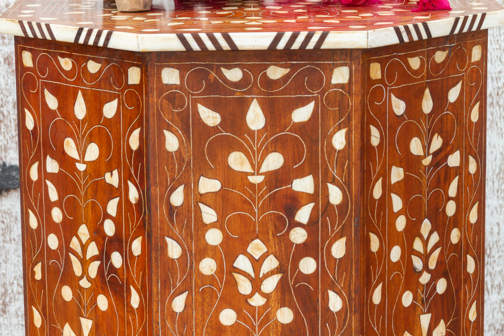 Mother of Pearl Inlay Damascene End Table   Mediterranean   Side Tables And End Tables   by De cor  Houzz