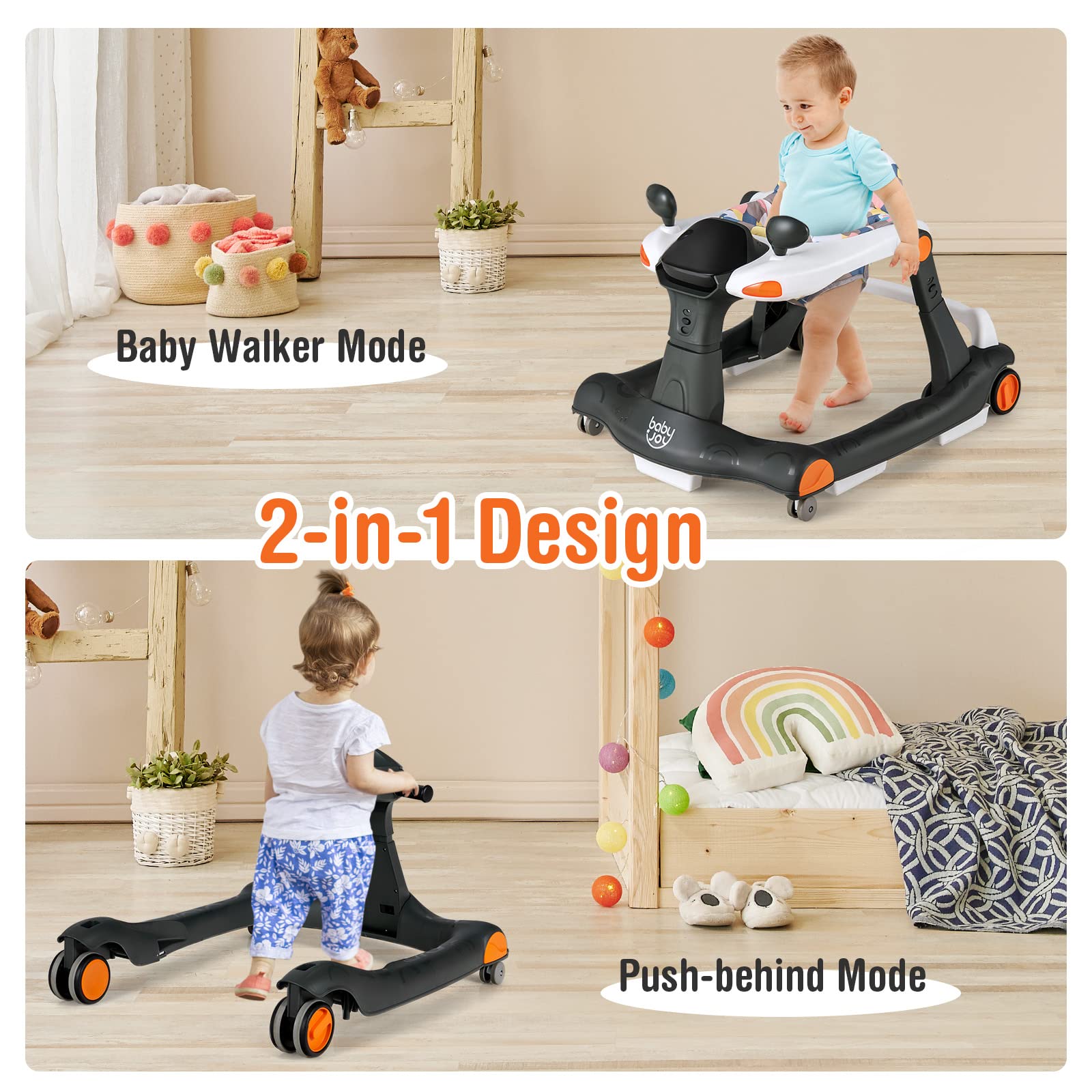 2-in-1 Foldable Baby Activity Walker with Adjustable Height & Speed