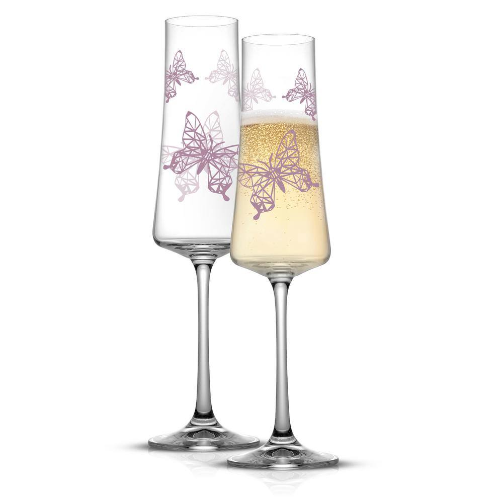 JoyJolt Meadow Butterfly 10 oz. Crystal Stemmed Champagne Flute Glass Set (Set of 2) JME10163