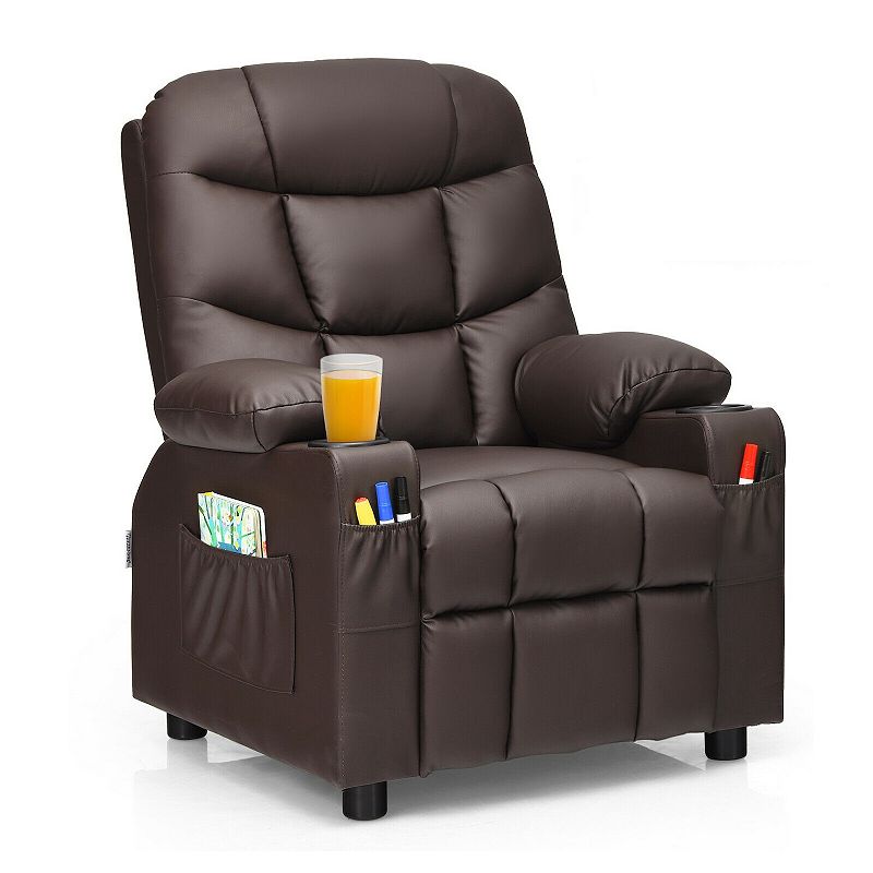 PU Leather Kids Recliner Chair with Cup Holders and Side Pockets