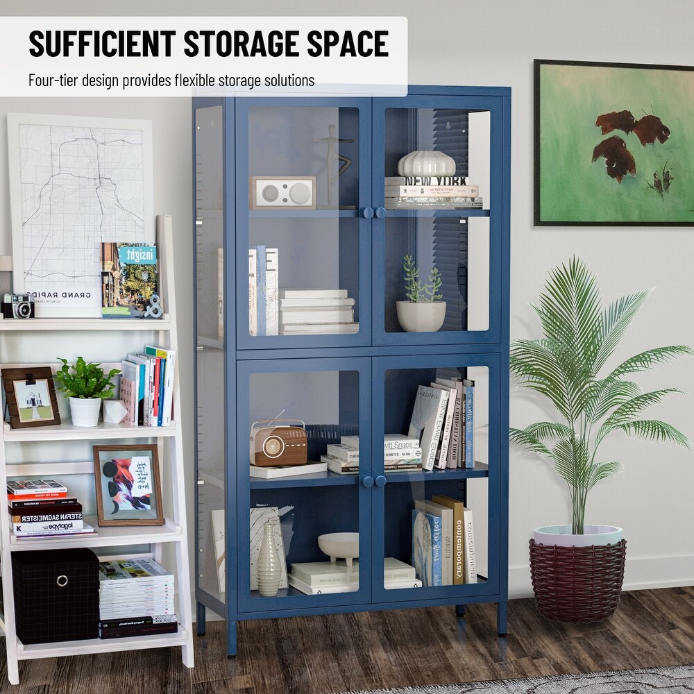 Blue 4 Storage Cabinet w/ Adjustable Shelves Sideboard Bookshelf