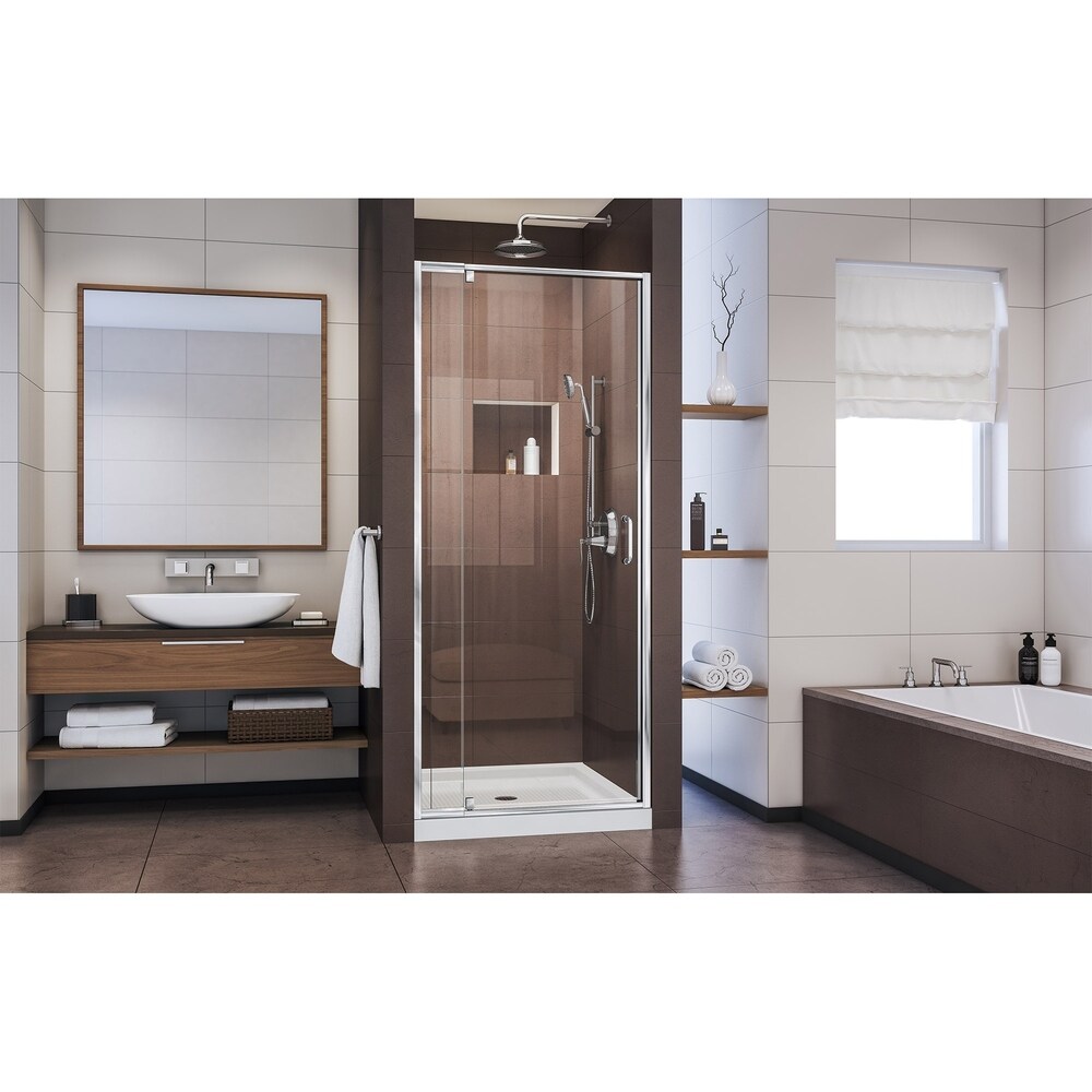 DreamLine Flex 36 in. D x 36 in. W x 74 3/4 in. H Pivot Shower Door and Shower Base Kit   36\