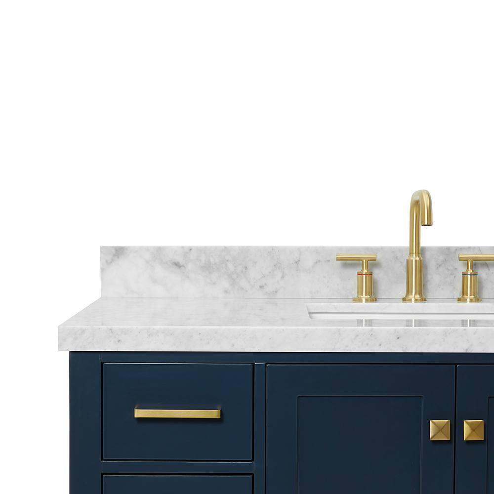 ARIEL Cambridge 49 in. W x 22 in. D Vanity in Midnight Blue with Marble Vanity Top in Carrara White with White Basin A049SCWRVOMNB