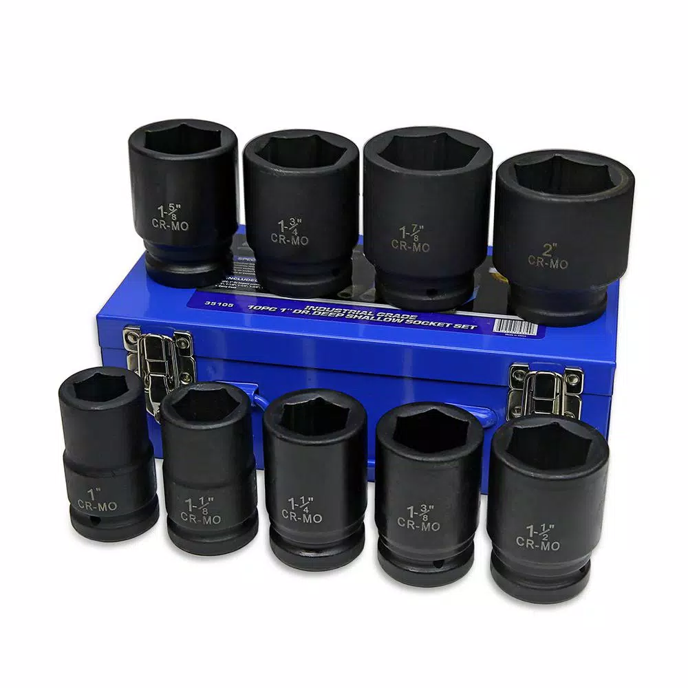 Stark 1 in. Drive Deep Impact Socket Set Cr-Mo 6-Point (1 in. to 2 in.) with Carrying Case (9-Piece) and#8211; XDC Depot