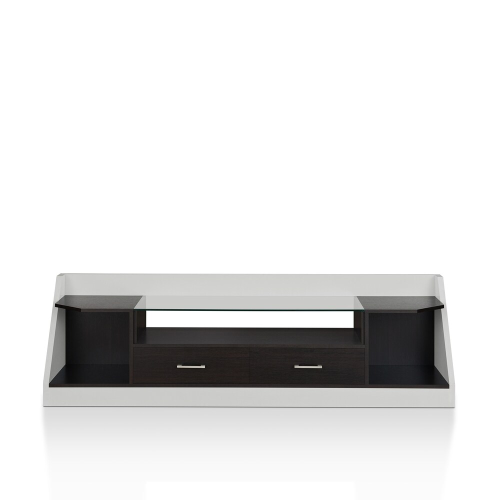 Kax Contemporary White 70 inch Glass Multi functional Storage TV Console by Furniture of America