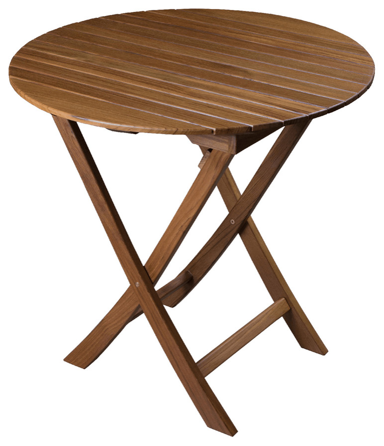 30 quotBrown Rounded Solid Wood Folding Outdoor Side Table   Outdoor Dining Tables   by HomeRoots  Houzz