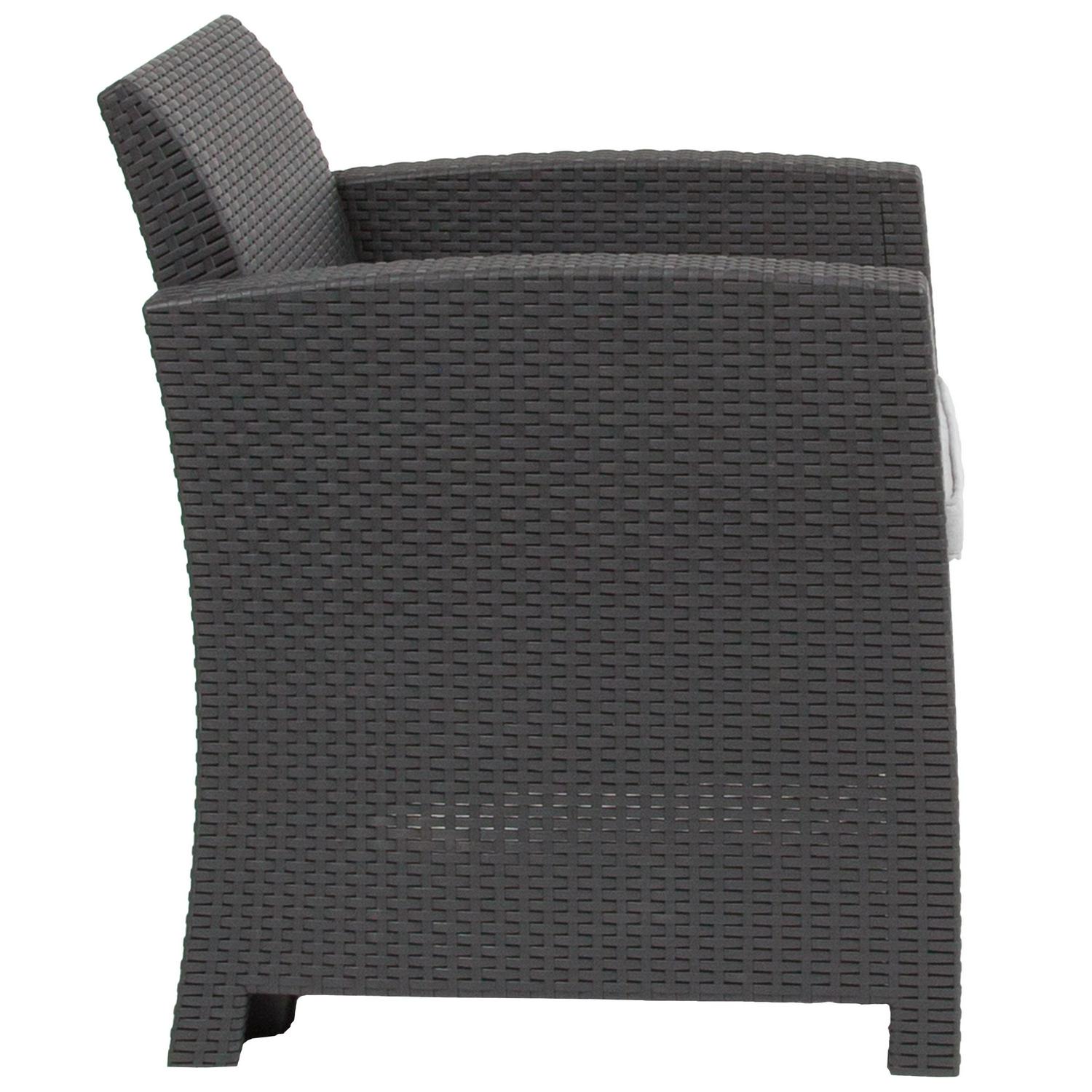 Flash Furniture Dark Gray Faux Rattan Chair with All-Weather Light Gray Cushion