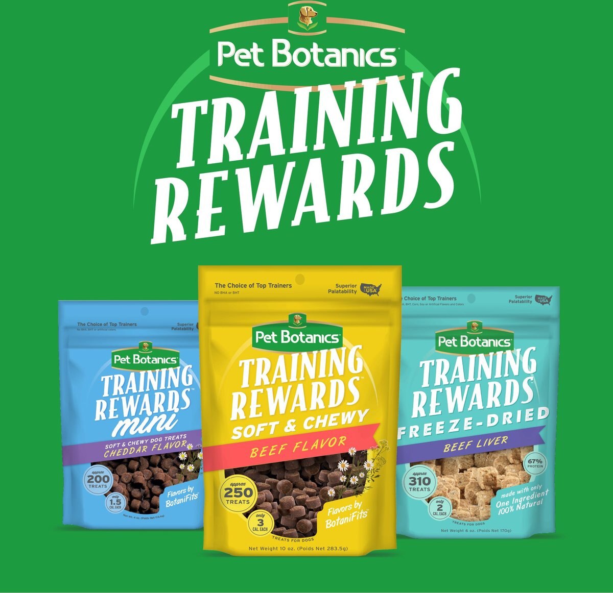 Pet Botanics Training Rewards Soft and Chewy Puppy Peanut Butter Dog Treats， Mini， 4-oz bag