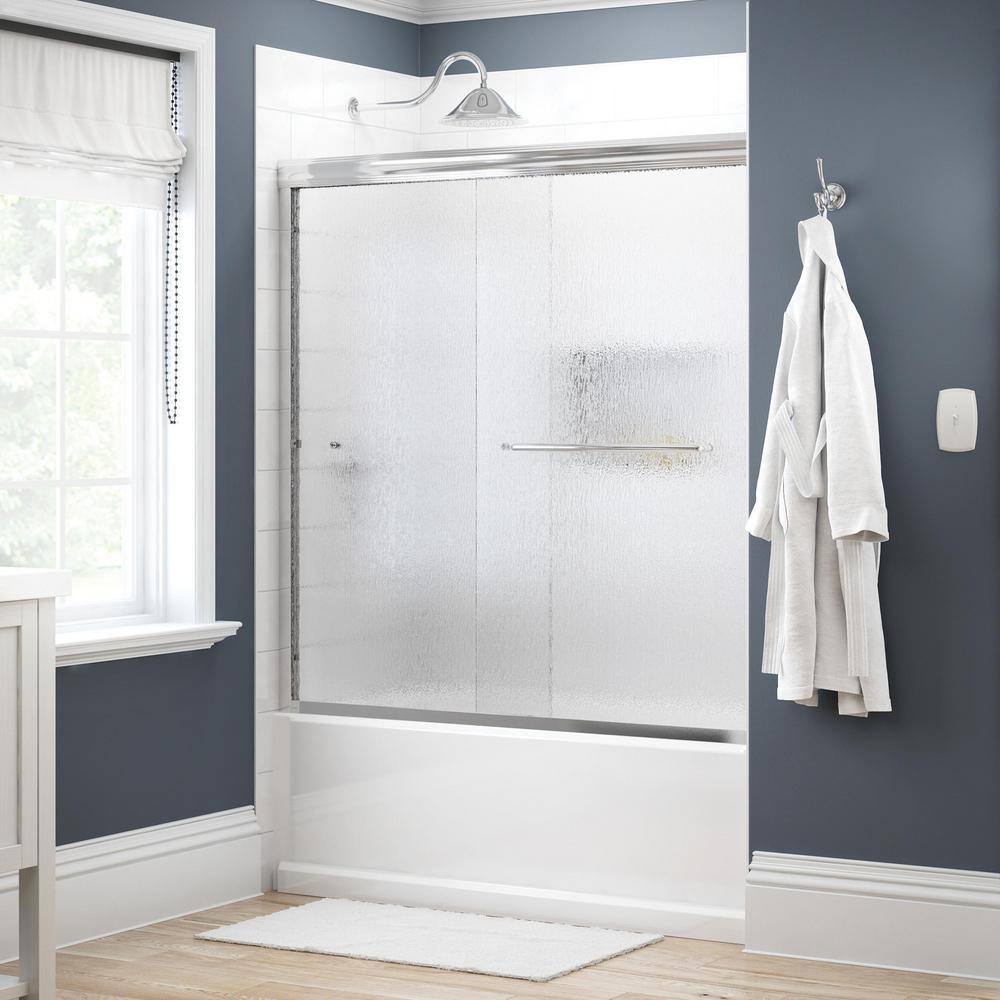 Delta Simplicity 60 in. x 58-18 in. Semi-Frameless Traditional Sliding Bathtub Door in Chrome with Rain Glass 2435521