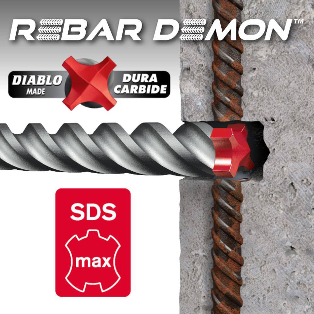 DIABLO 58 in. x 16 in. x 21 in. Rebar Demon SDS-Max 4-Cutter Full Carbide Head Hammer Bit DMAMX1100