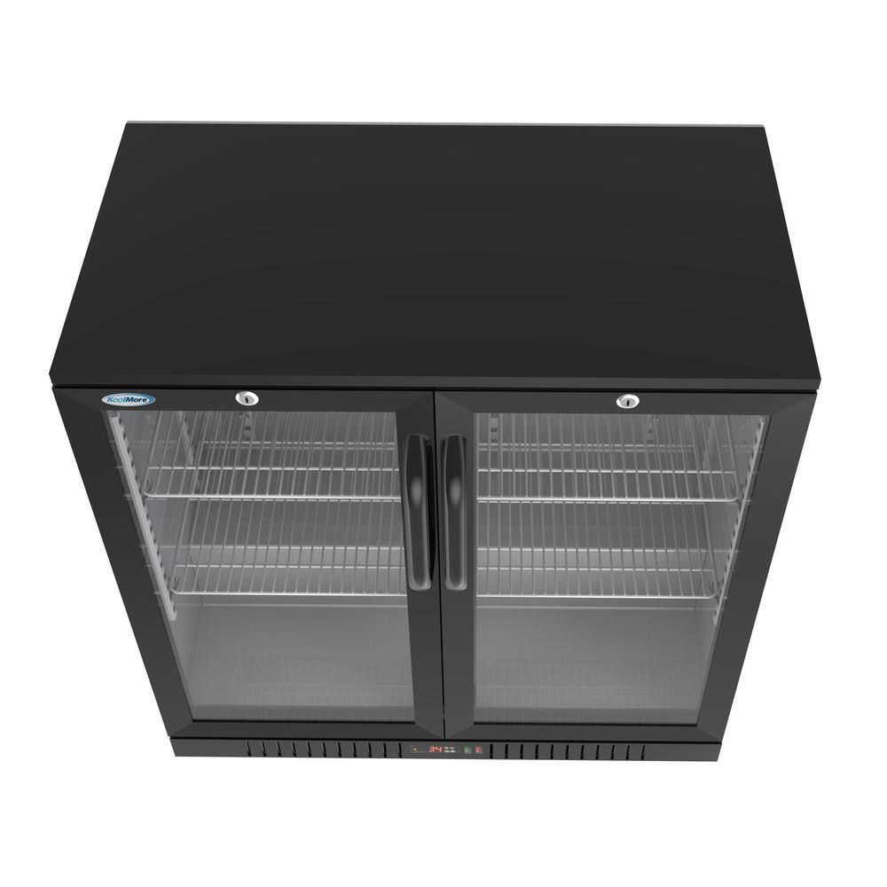 Koolmore 35 in. W 7.4 cu. ft. 2-Glass Door Counter Height Back Bar Cooler Refrigerator with LED Lighting in Black CT35-2S-BK