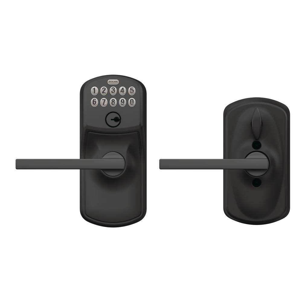 Schlage Plymouth Matte Black Electronic Keypad Door Lock with Latitude Handle and Flex Lock FE595 PLY 622 LAT