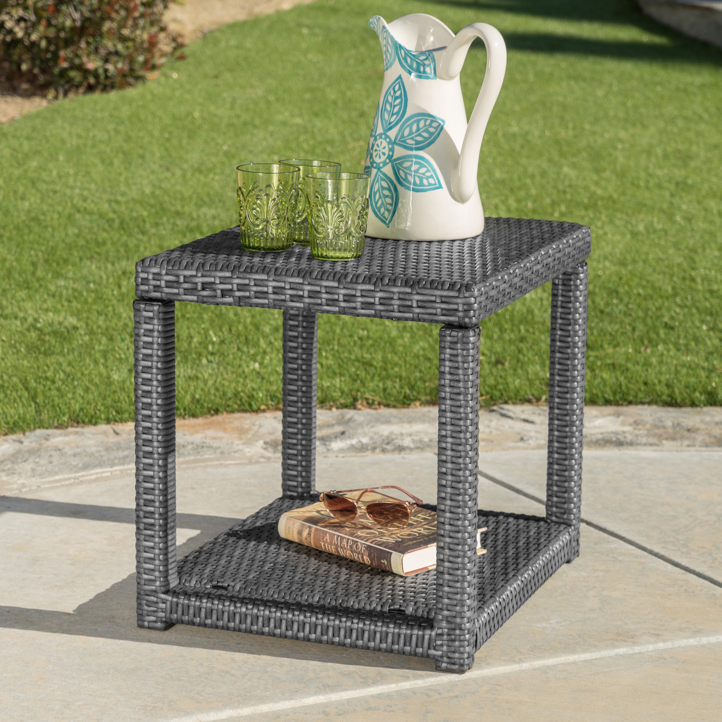 Parham Outdoor 3 Piece Grey Wicker Stacking Chair Chat Set