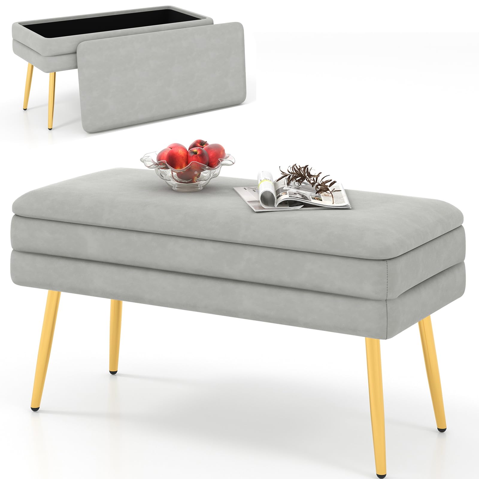 Giantex Ottoman with Storage - Upholstered Storage Ottoman Bench