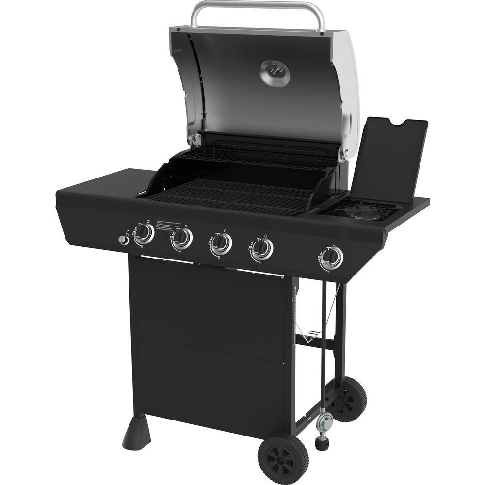 Nexgrill 720-0925P 4-Burner Propane Gas Grill in Black with Side Burner and Stainless Steel Main Lid