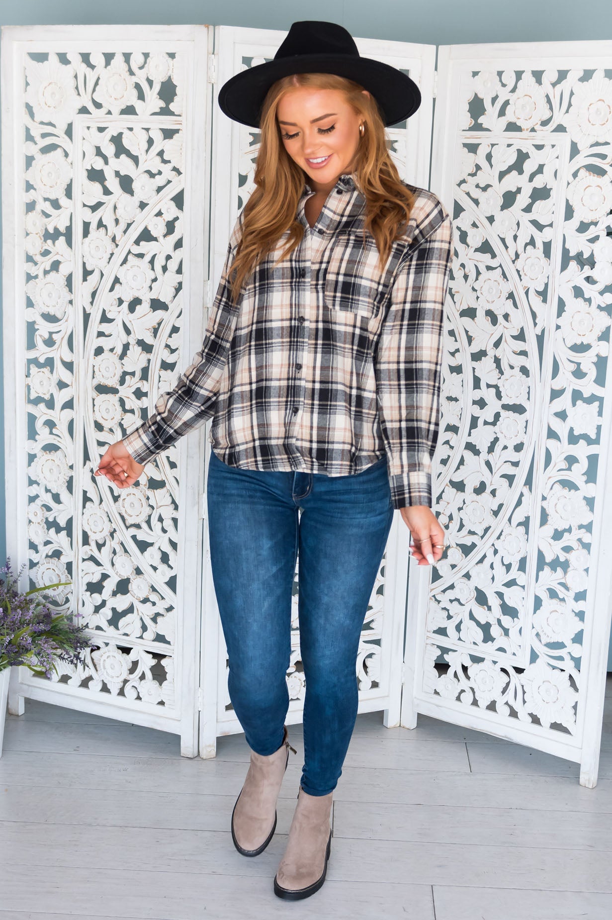 Fall Harvest Modest Button Front Flannel