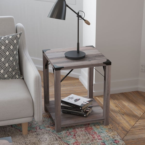 2-Tier Side Table with Metal Side Braces and Corner Caps