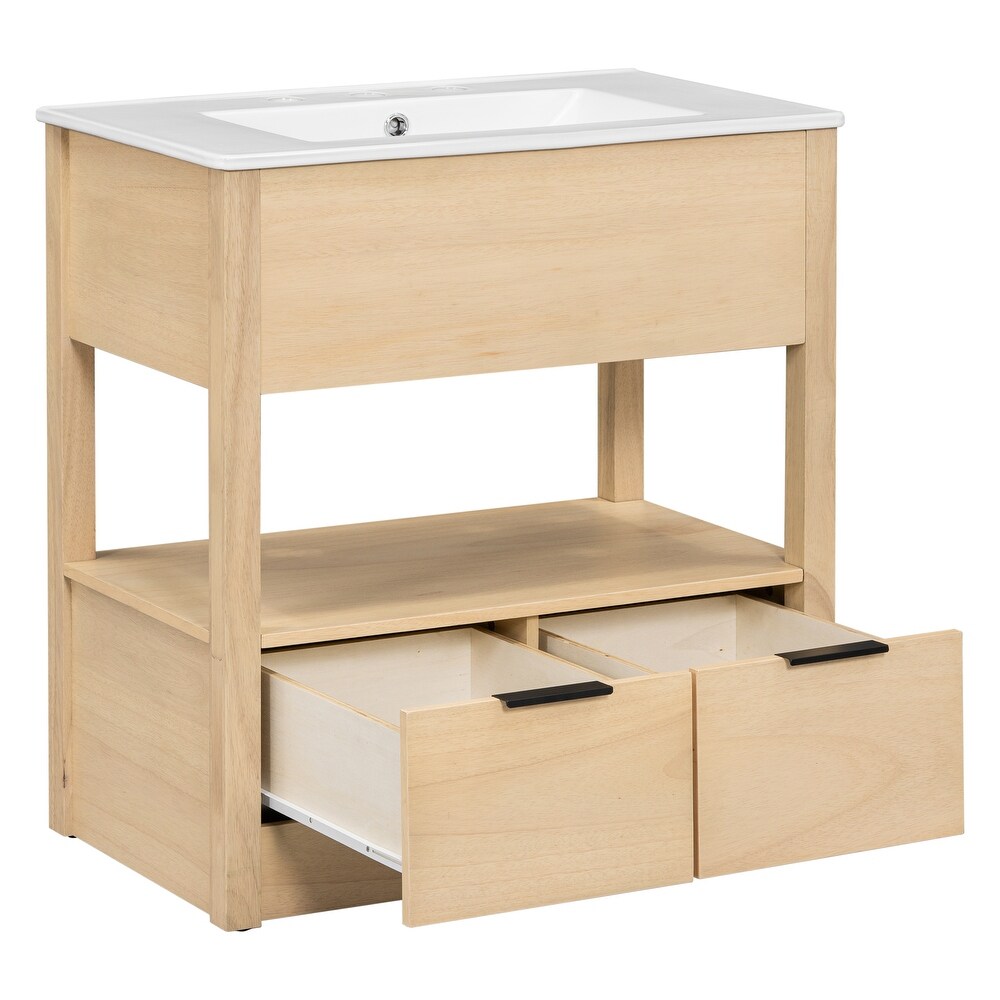 Multifunction Vanity with Ceramic Sink  Bathroom Sink Counter  Open Storage Shelf with 2 Drawers  Toilet Standing Cabinet