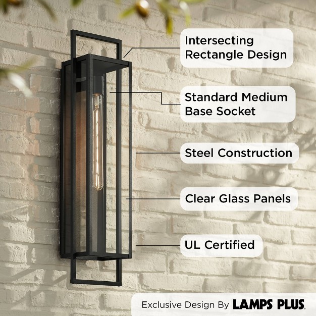 High Modern Outdoor Wall Light Fixture Mount Porch House Edison Bulb Textured Black Finish Metal Clear Glass Shade