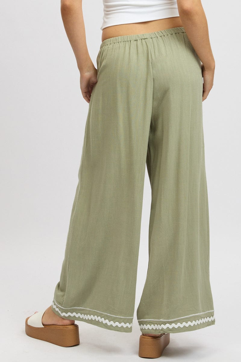 Green Wide Leg Pants High Rise