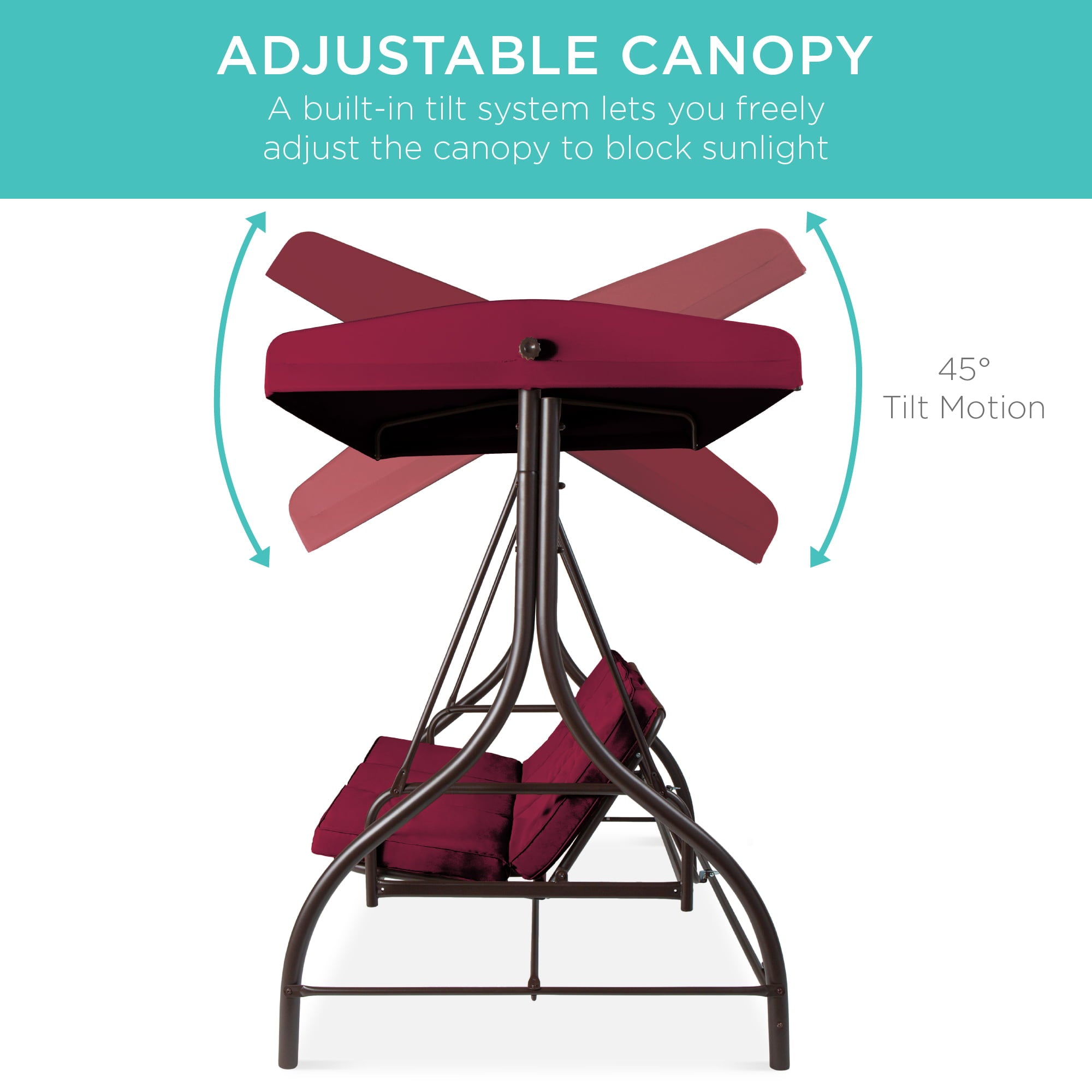 Best Choice Products 3-Seat Outdoor Converting Canopy Swing Glider Patio Hammock w/ Removable Cushions -  Burgundy