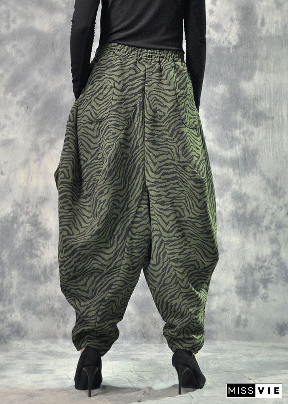 Art Green Pockets Print lantern Thick Fall Winter Pants