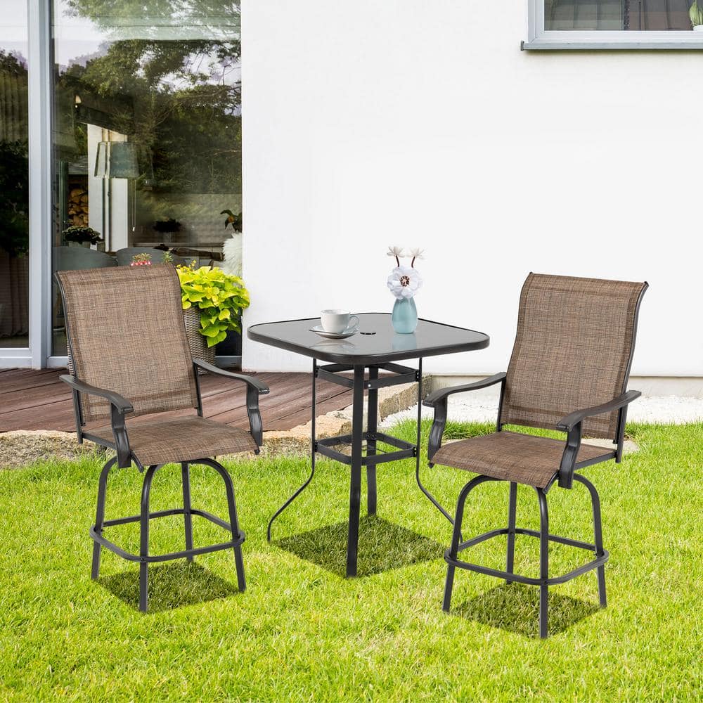 Outsunny Swivel Brown Metal Outdoor Bar Stools with Armrests, Bar Height Patio Chairs (2-Pack) 84B-807V01BN