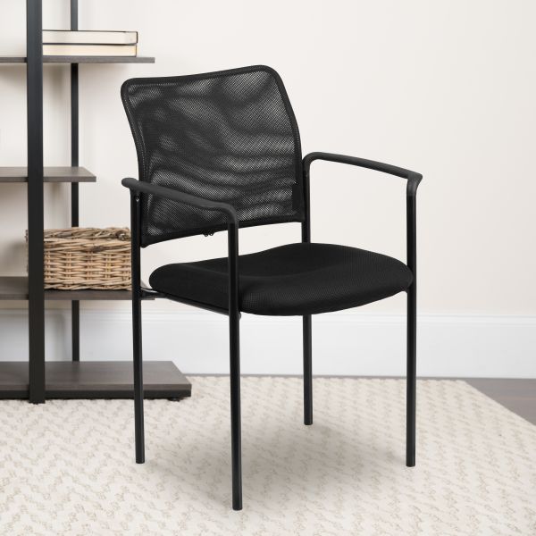 Flash Furniture Black Mesh Comfortable Stackable Steel Side Chair with Arms