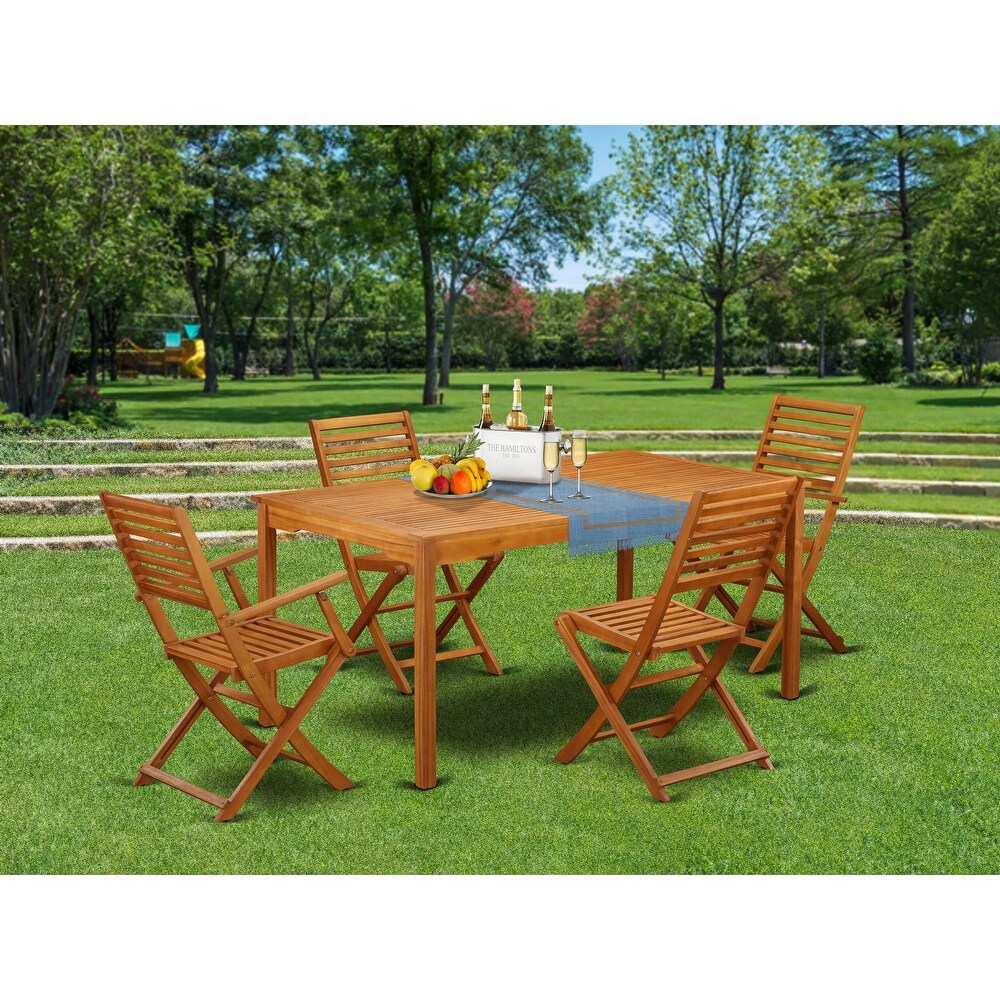 East West Furniture Patio Dining Set  a Outdoor Acacia Table and Arm Chairs with Side Chairs  Natural Oil (Pieces Options)