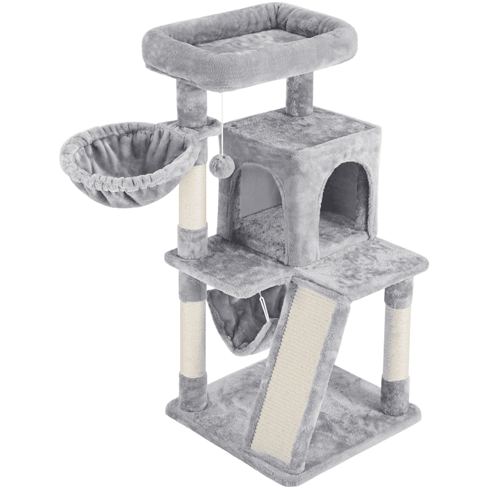 Yaheetech 40-in Multi-Level Cat Tree Tower with Condo， Light Gray