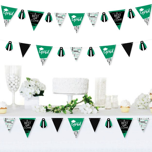 Big Dot Of Happiness 30 Piece Green Graduation Party Pennant Triangle Banner