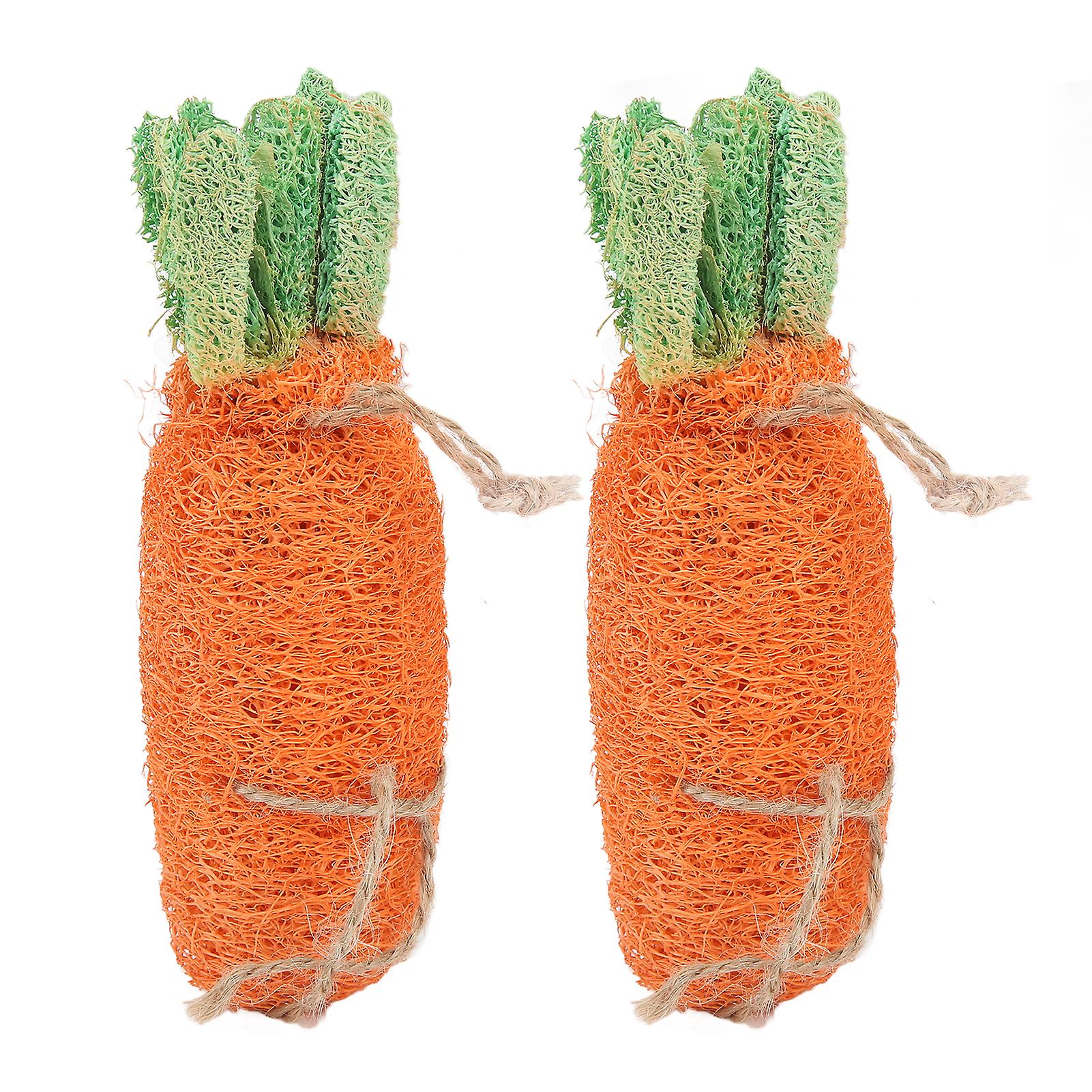 2pcs Rabbit Carrot Chew Toy Teeth Cleaning Loofah Rabbit Toys With Lanyard For Rabbit Hamster