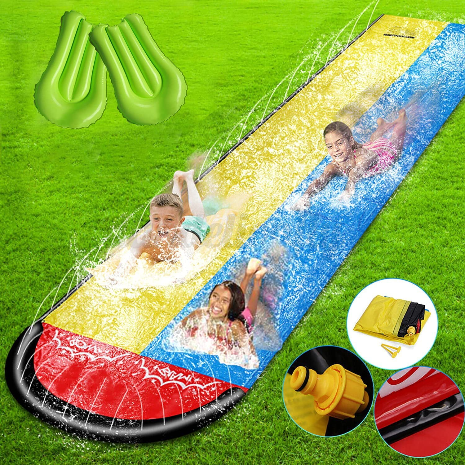 Slip and Slide Water Slide for Kids Adults, Garden Backyard Giant Racing Lanes and Splash Pool, Outdoor 16FT Water Slides with Crash Pad Outdoor Water Toys, Summer Outdoor Water Toys Waterslide