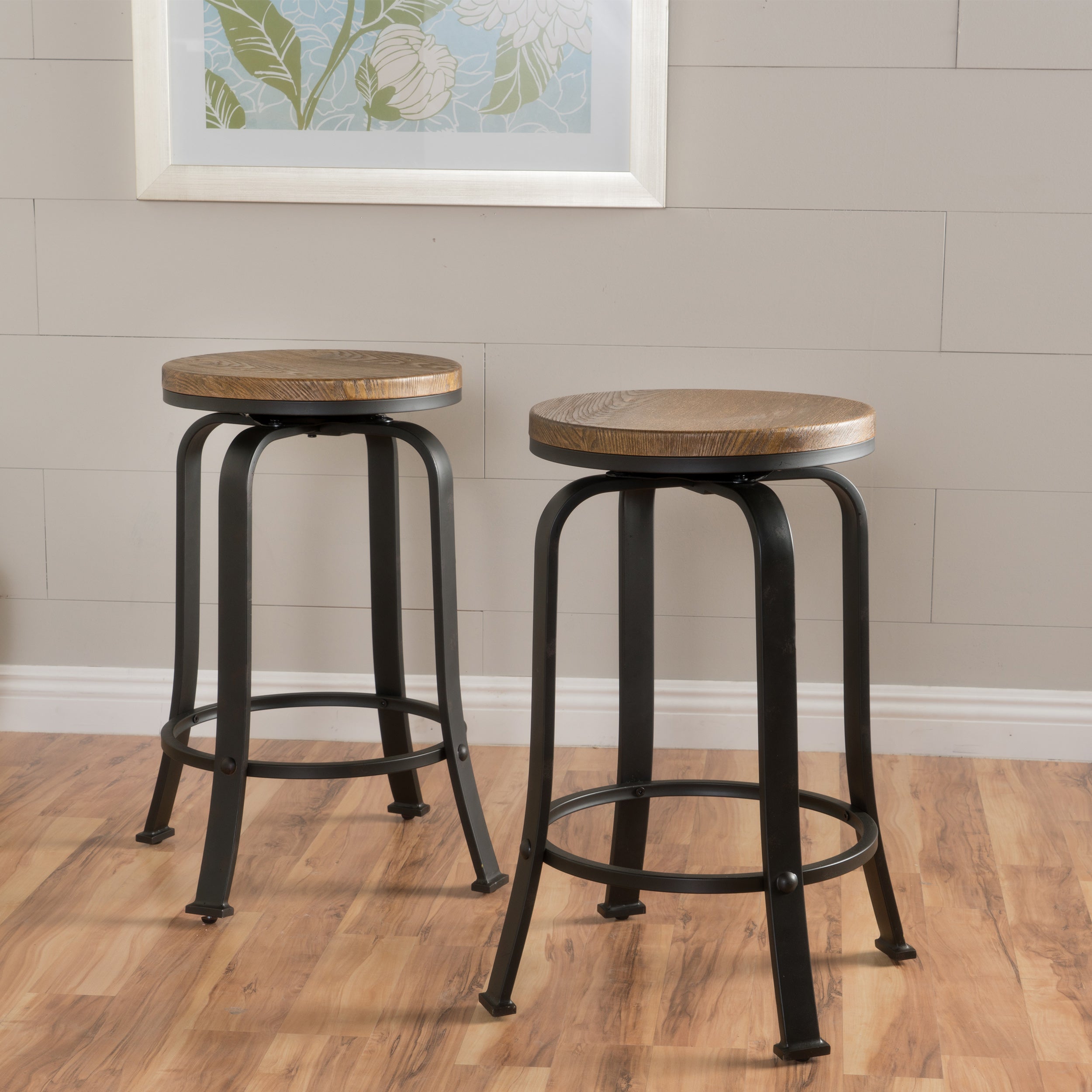 Cassum Modern Industrial Swiveling Counter Stool (Set of 2)