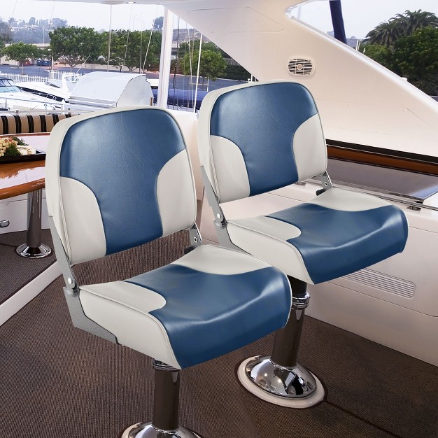 Costway 2 piece Folding Boat Seat Set With Sponge Padding amp Aluminum Hinges Low Back Blue