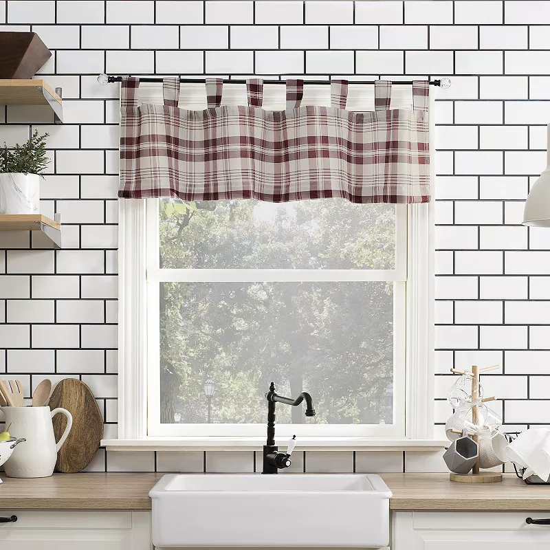 No. 918 Blair Farmhouse Plaid Semi-Sheer Tab Top Kitchen Curtain Valance