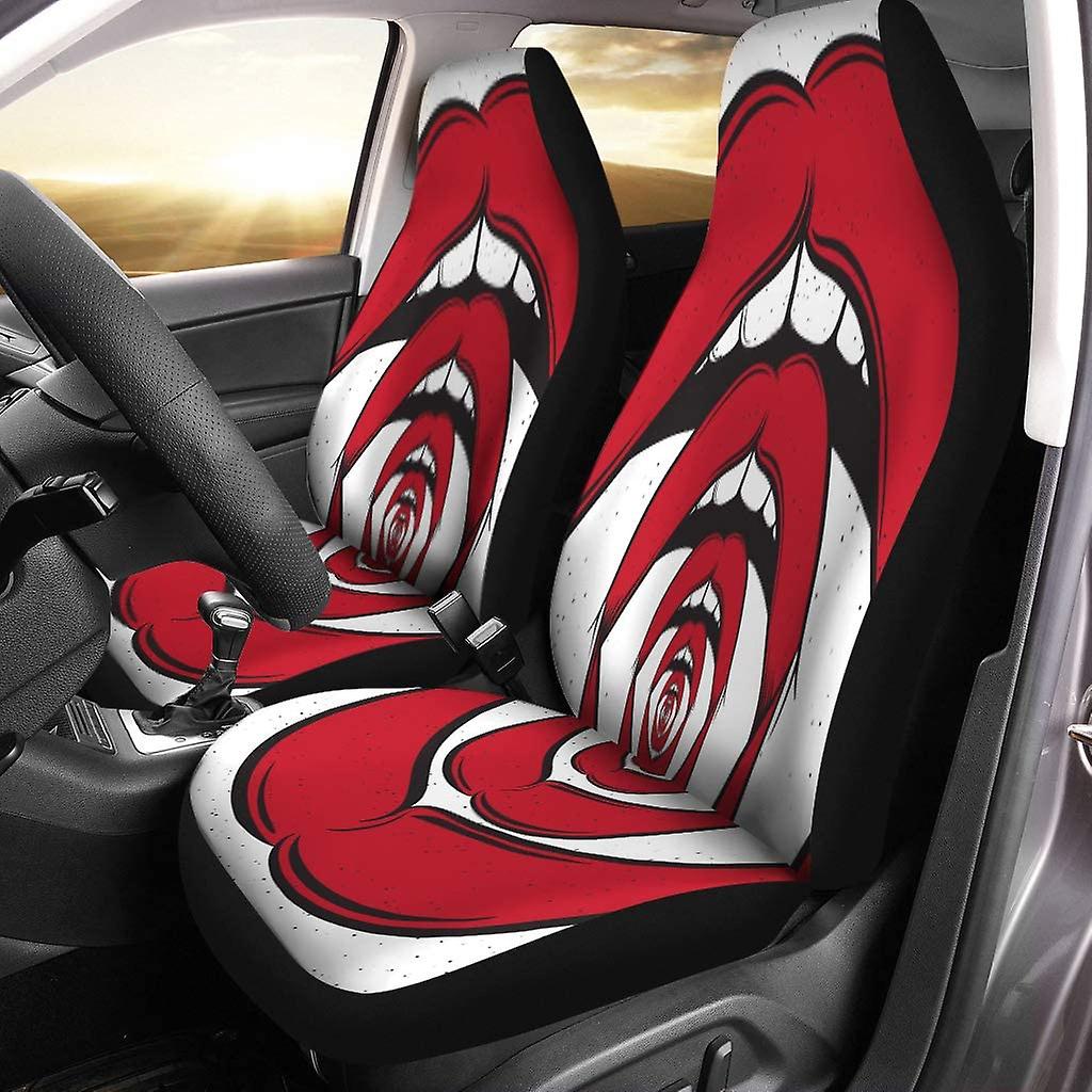 Set Of 2 Car Seat Covers Weird Open Screaming Mouth Made In Realistic Line Universal Auto Front Seats Protector Fits For Car，suv Sedan，truck