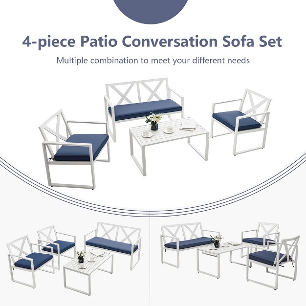 Costway 4pcs Patio Conversation Furniture Set Armrest Cushioned Loveseat Sofas Garden