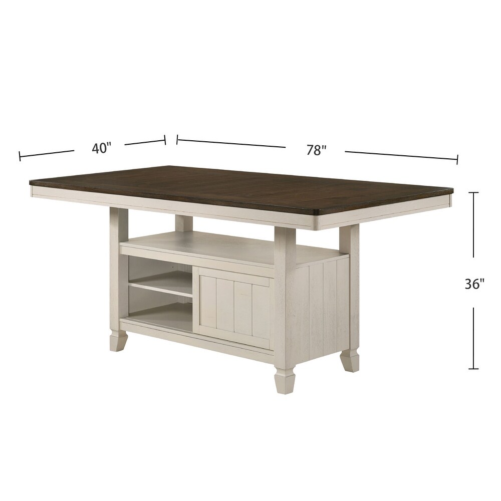 Rectangular Counter Height Table with Storage Base in Oak and Antique White