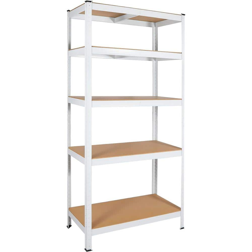 Tunearary 29 in. W x 12 in. D x 59 in. H 5-Tier Stackable Metal Heavy-Duty Storage Rack Adjustable Multi-Purpose Pots White Shelve01LP