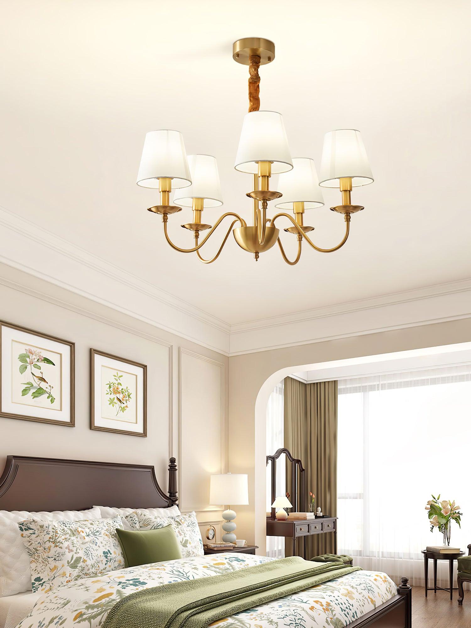 Tapered Fabric Brass Chandelier