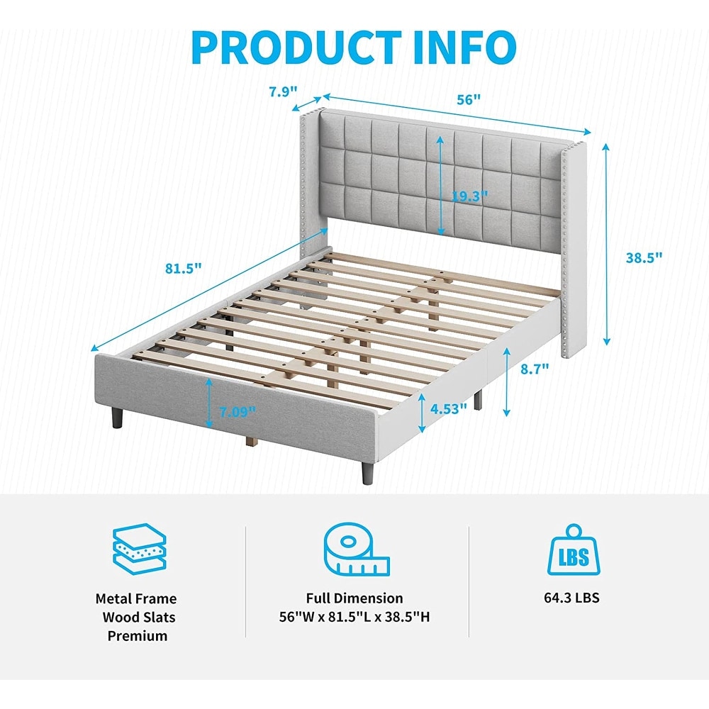 Mixoy Bed Frame  Bedroom Furniture  Premium Velvet  Wooden Bed Frame with Two Rows of Rivet Design