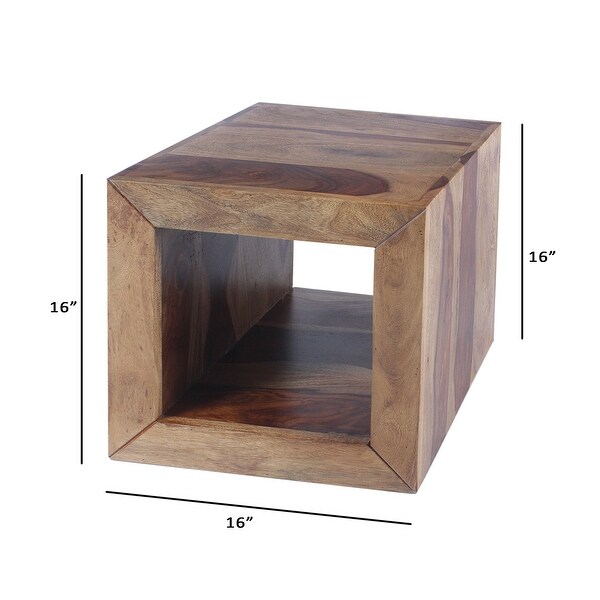 Cube Shape Rosewood Side Table With Cutout Bottom， Brown - 8' x 10'