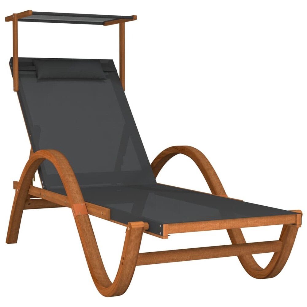 vidaXL Sun Lounger with Canopy Textilene and Solid Wood Poplar   (70.1\