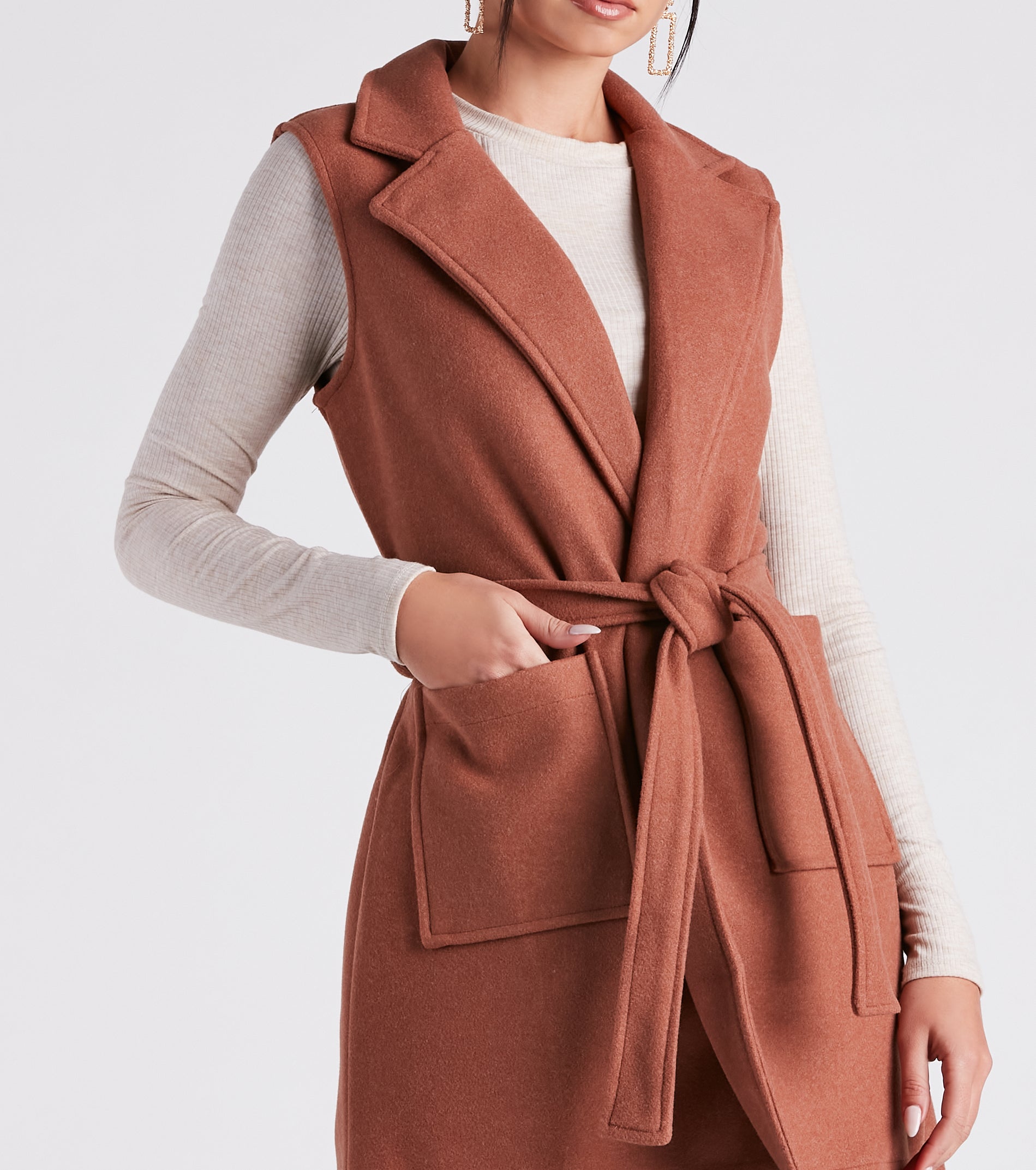 Chill Day Faux Wool Belted Vest